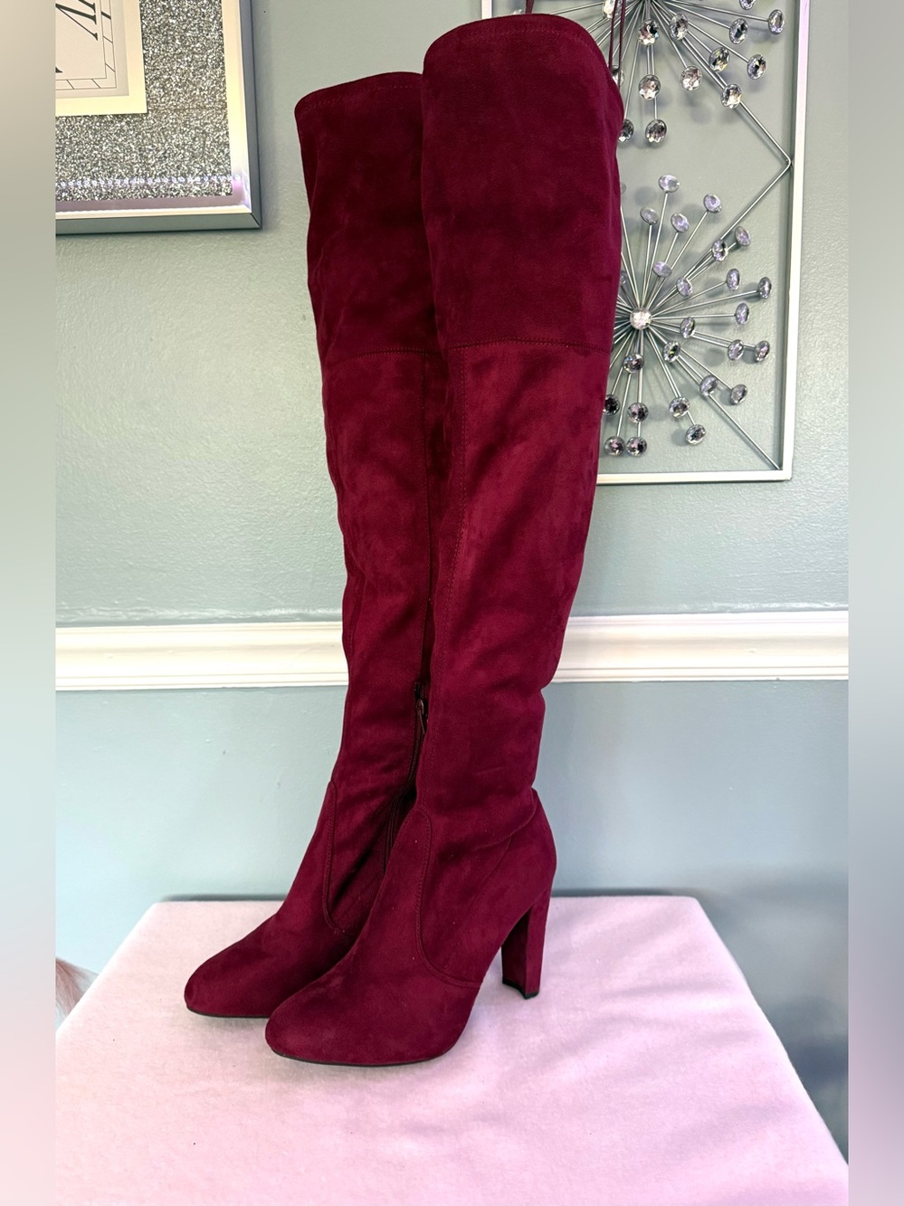 Women's Over-the-Knee Suede Boots - Burgundy